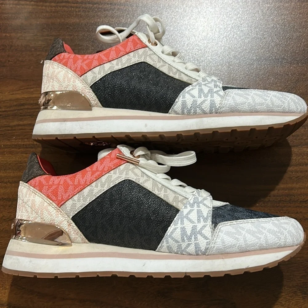 Michael Kors Billie Metallic Platform Trainer Coral and Blue Sneakers